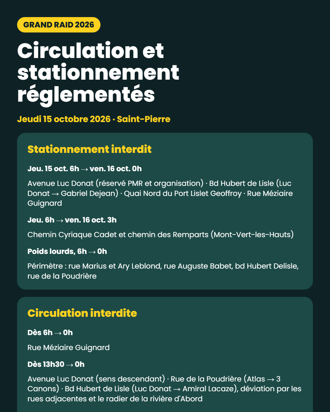 Circulation et stationnement règlementés lors du Grand Raid 2026