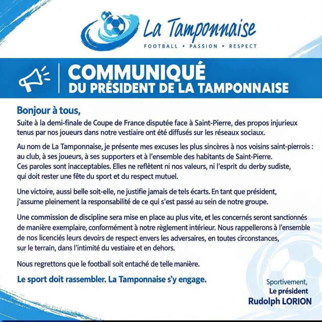 communiqué du président de la Tamponnaise