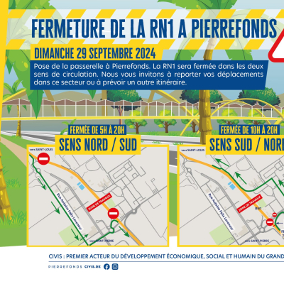 Pose de la passerelle de Pierrefonds : fermeture de la RN1 le dimanche 29 septembre 2024